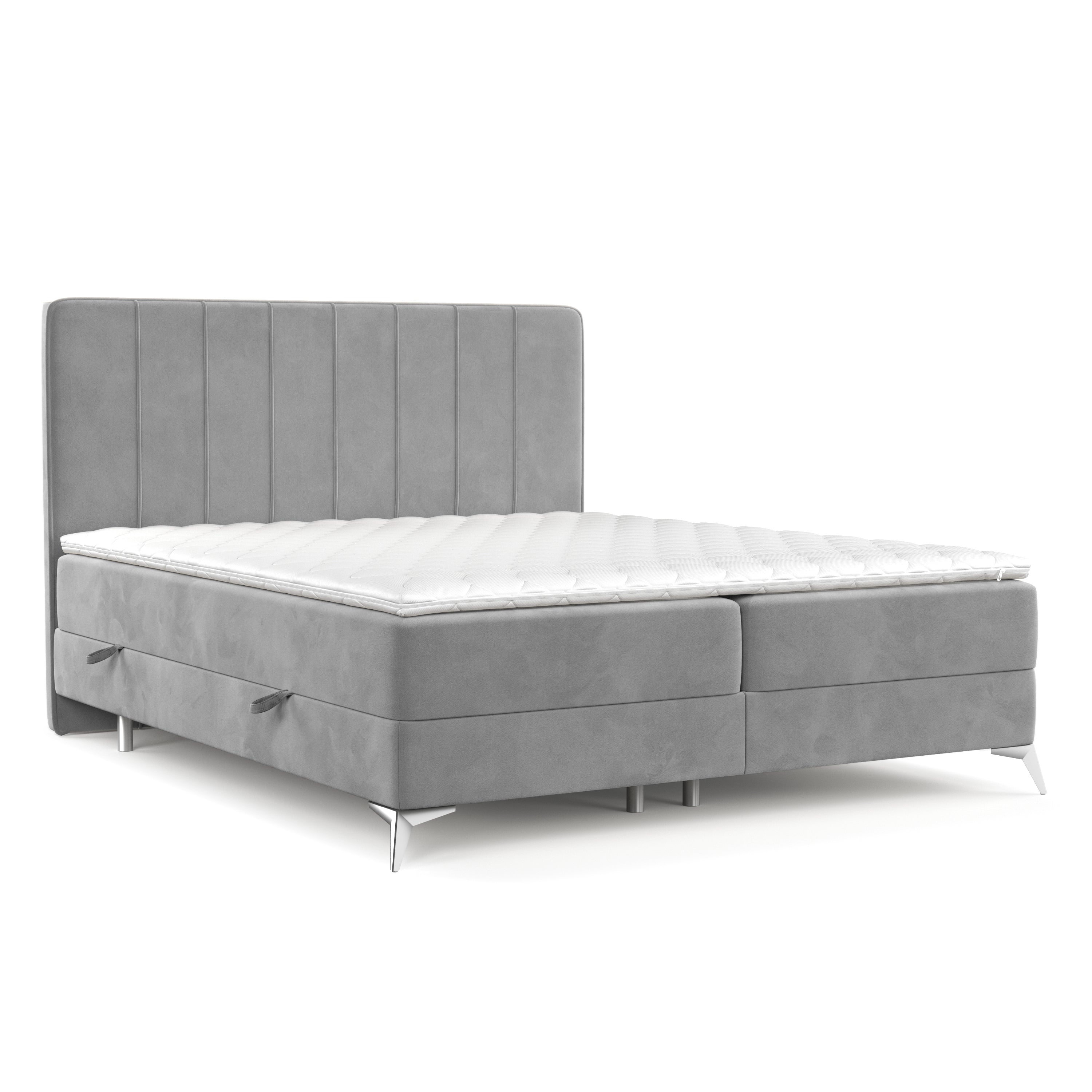 Pat rabatabil cu lada de depozitare, tapitat cu stofa, Aggaz Boxspring Velvet Gri