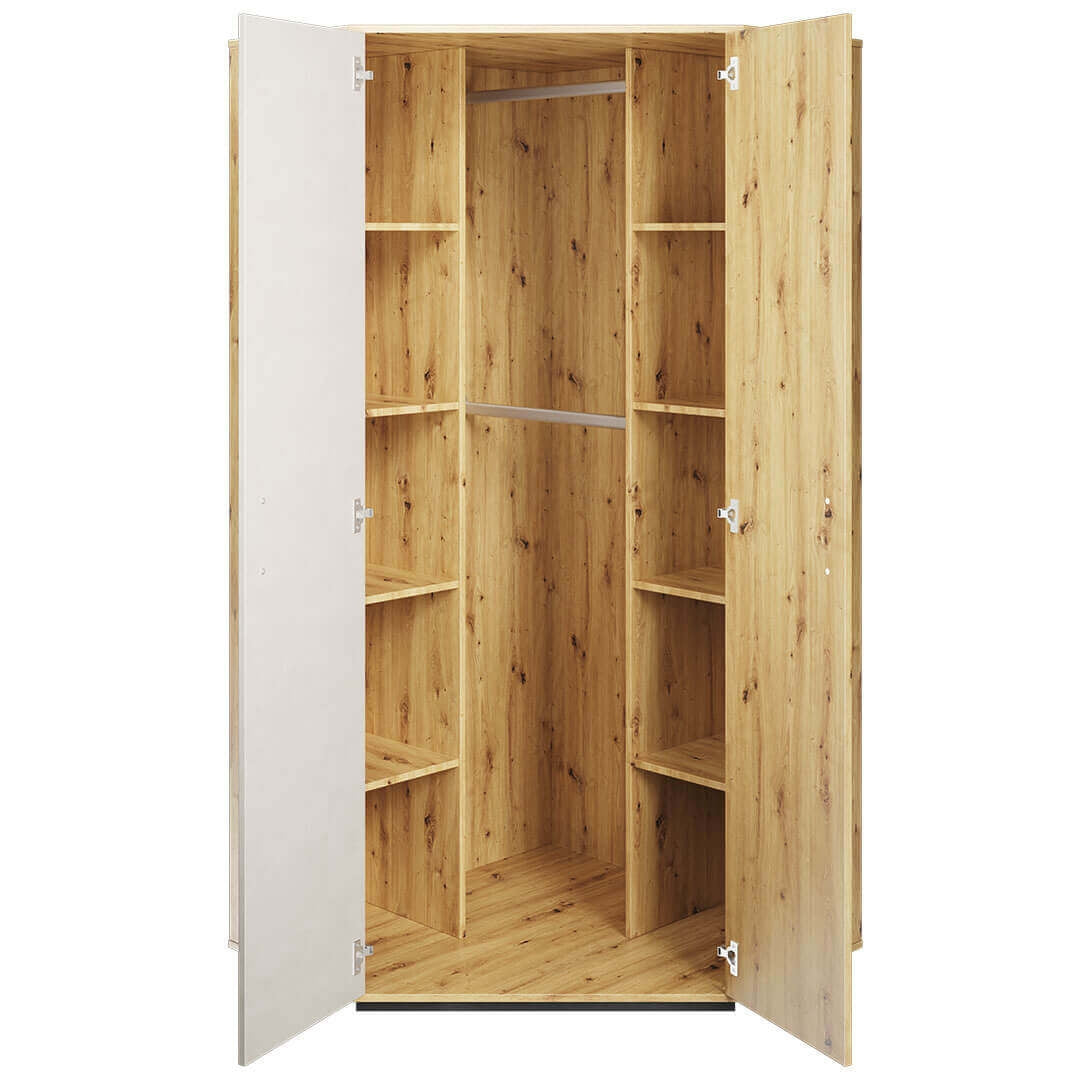 Armoire d'angle en bois avec 2 portes, pour enfants et jeunes, Qubic 01, Chêne Artisan / Gris, L95xW95xH195 cm