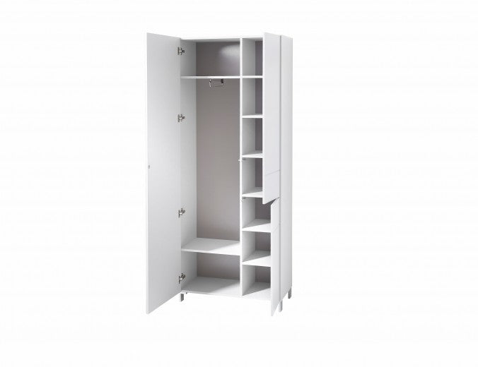 Armoire d'entrée en MDF, avec miroir et 3 portes Kalis Blanc, l80xA39xH200 cm