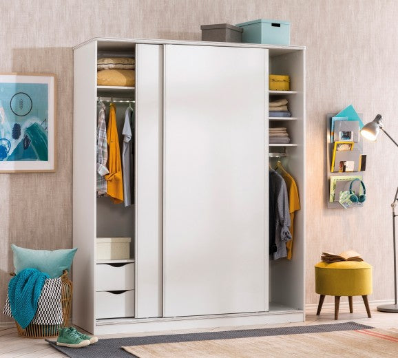 Armoire à palettes avec 2 portes coulissantes pour les jeunes Blanc, l164xA59xH206 cm