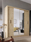 Armoire en bois clair avec 2 portes coulissantes et miroir Idea 03 Chêne San Remo, L180xP60xH215 cm