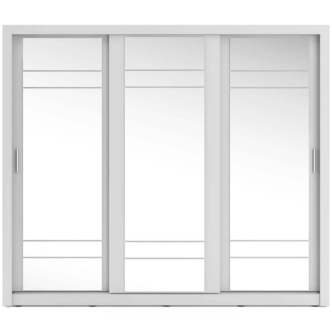 Armoire en bois clair avec 3 portes coulissantes et miroir Arti 02 Triple, Blanc Mat, L250xP60xH215 cm