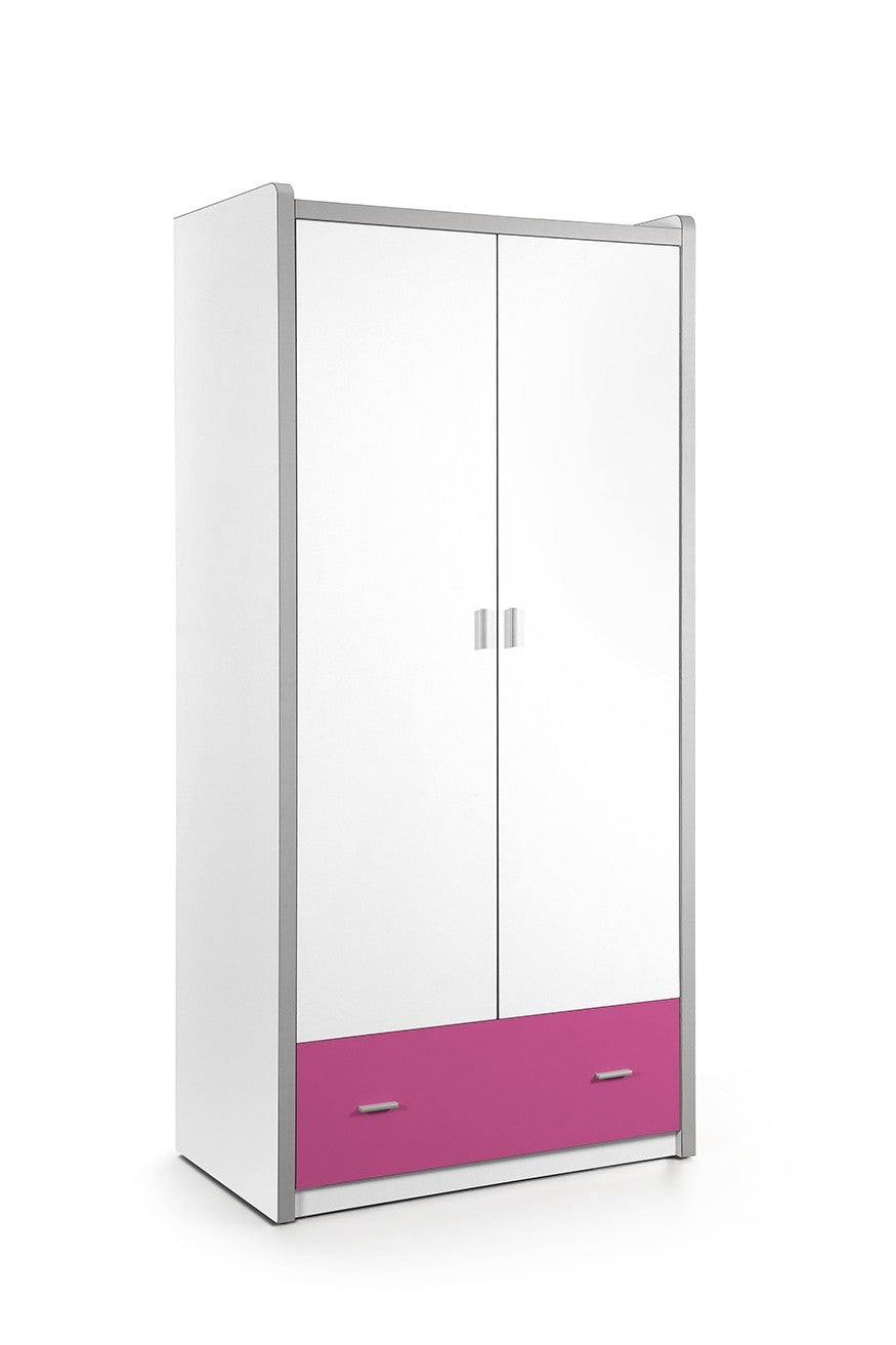 PAL et armoire en métal avec 2 portes et 1 tiroir, pour Bonny White / Fucsia Enfants, L96.5XA60XH202 CM