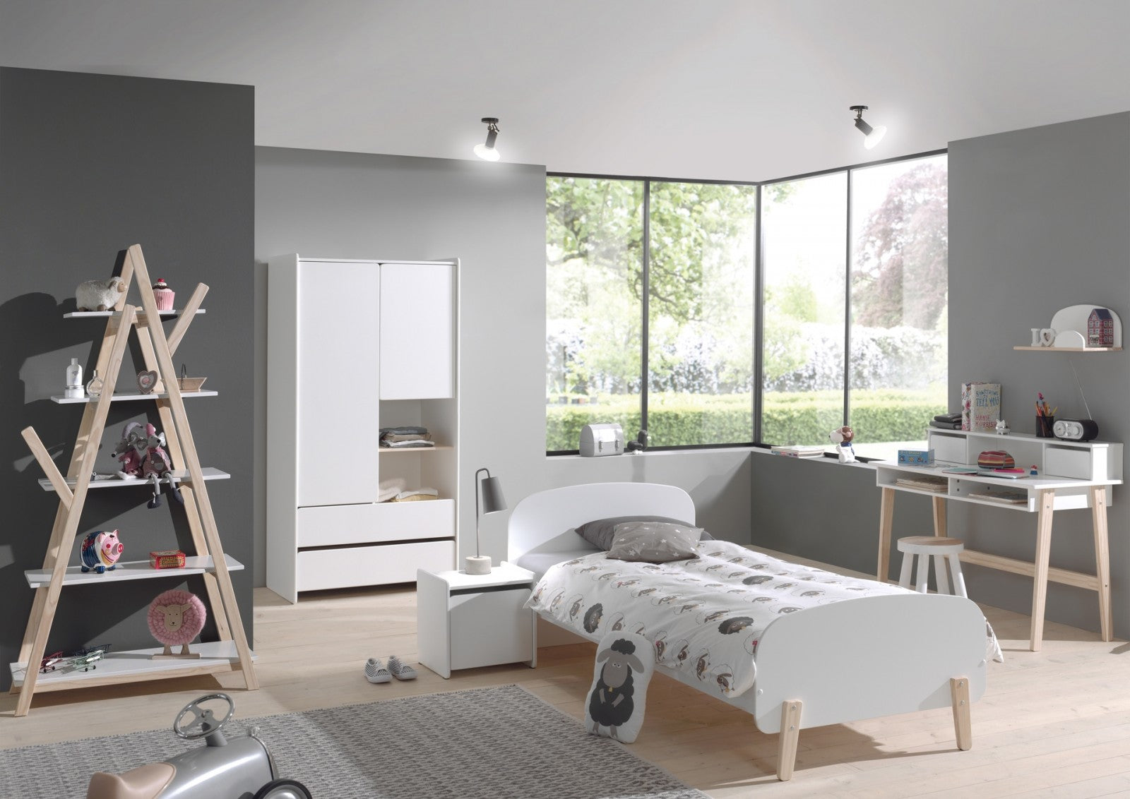 Ensemble de meubles de chambre à coucher et MDF, pour les enfants 6 pièces Kiddy White, 200 x 90 cm