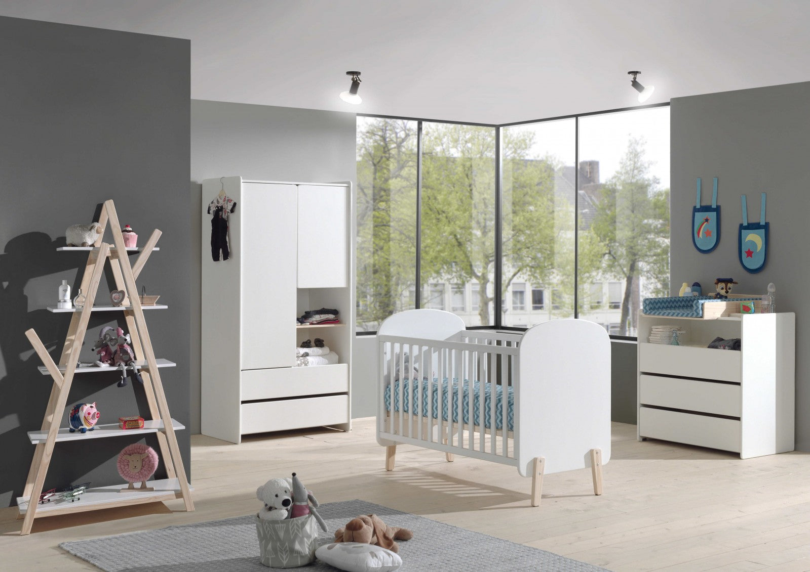 Ensemble de mobilier de pin et MDF pour la salle de bébé 5 pièces Kiddy White, 120 x 60 cm